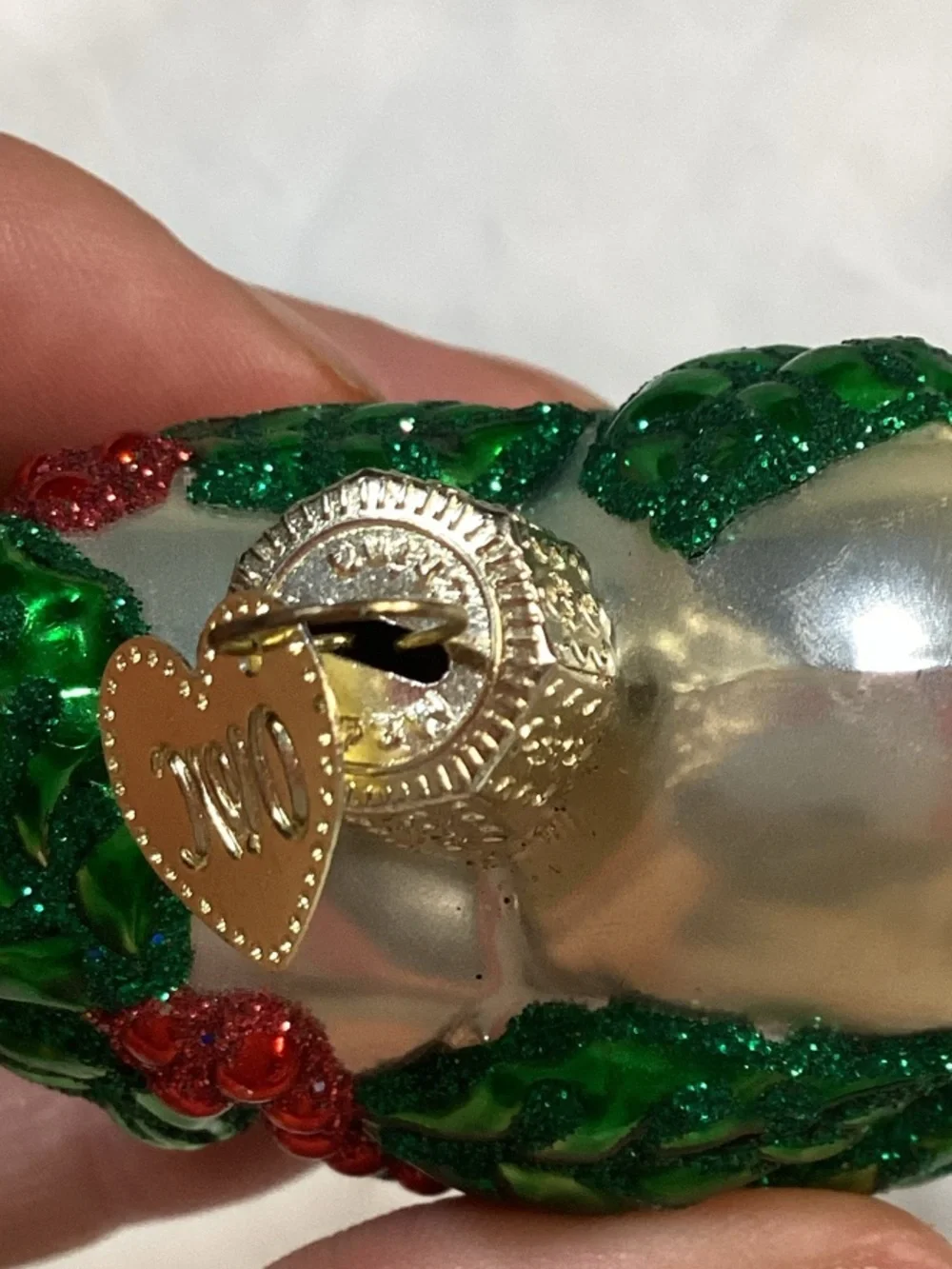 Old World Christmas Glass Mistletoe Heart Ornament Tree Decoration Small